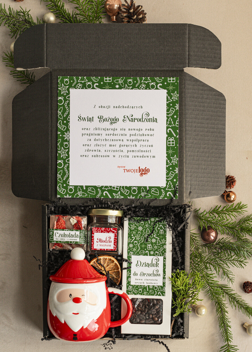 Prezenty oferta dla Firm kubki, filiżanki, kubki termiczne Mikołajowy Kubek w zestawie świątecznym z logo firmy , prezenty biznesowe z kawą i herbatą, upominki na święta dla pracowników i kontrahentów, personalizowane prezenty firmowe, zestawy świąteczne z logo,3