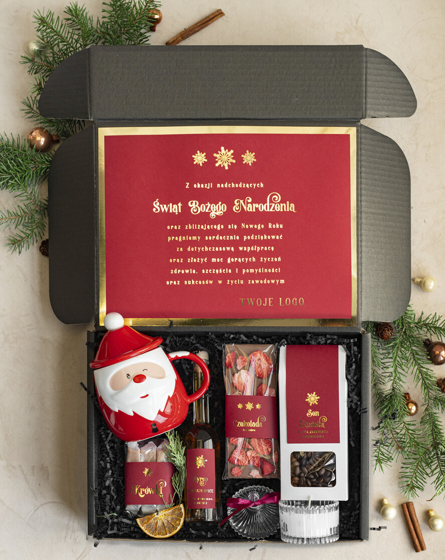 Prezenty oferta dla Firm kubki, filiżanki, kubki termiczne Mikołajowy Kubek w zestawie świątecznym z logo firmy , prezenty biznesowe z kawą i herbatą, upominki na święta dla pracowników i kontrahentów, personalizowane prezenty firmowe, zestawy świąteczne z logo,2