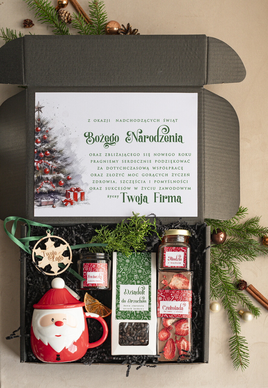 Prezenty oferta dla Firm kubki, filiżanki, kubki termiczne Mikołajowy Kubek w zestawie świątecznym z logo firmy , prezenty biznesowe z kawą i herbatą, upominki na święta dla pracowników i kontrahentów, personalizowane prezenty firmowe, zestawy świąteczne z logo,0