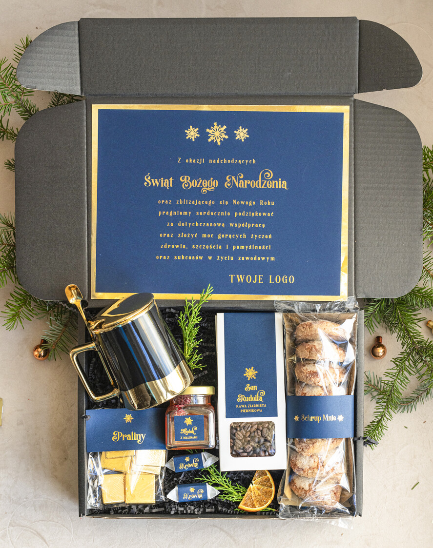 Prezenty oferta dla Firm kubki, filiżanki, kubki termiczne  personalizowany kosz prezentowy z eleganckim kubkiem dla firm, prezenty biznesowe z kawą i herbatą, upominki na święta dla pracowników i kontrahentów łakocie i słodkości1