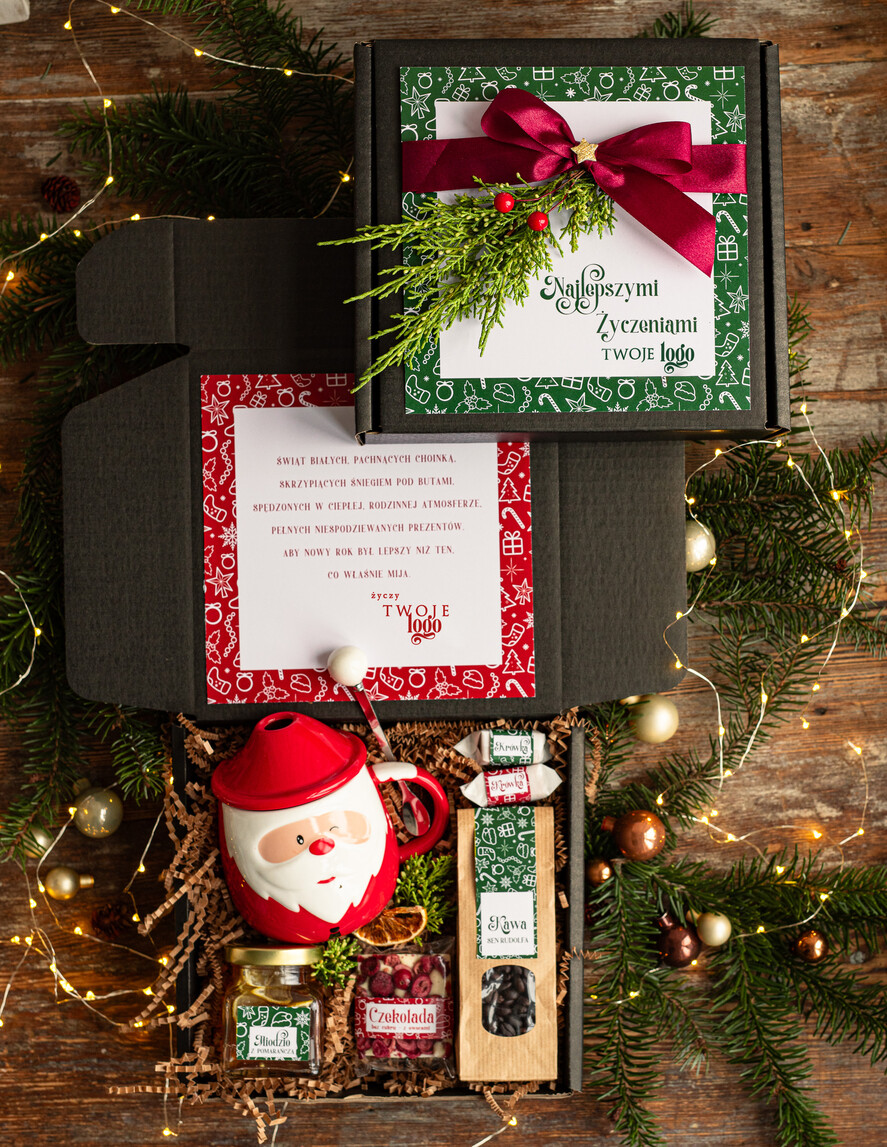 Prezenty oferta dla Firm kubki, filiżanki, kubki termiczne Mikołajowy Kubek w zestawie świątecznym z logo firmy , prezenty biznesowe z kawą i herbatą, upominki na święta dla pracowników i kontrahentów, personalizowane prezenty firmowe, zestawy świąteczne z logo,1
