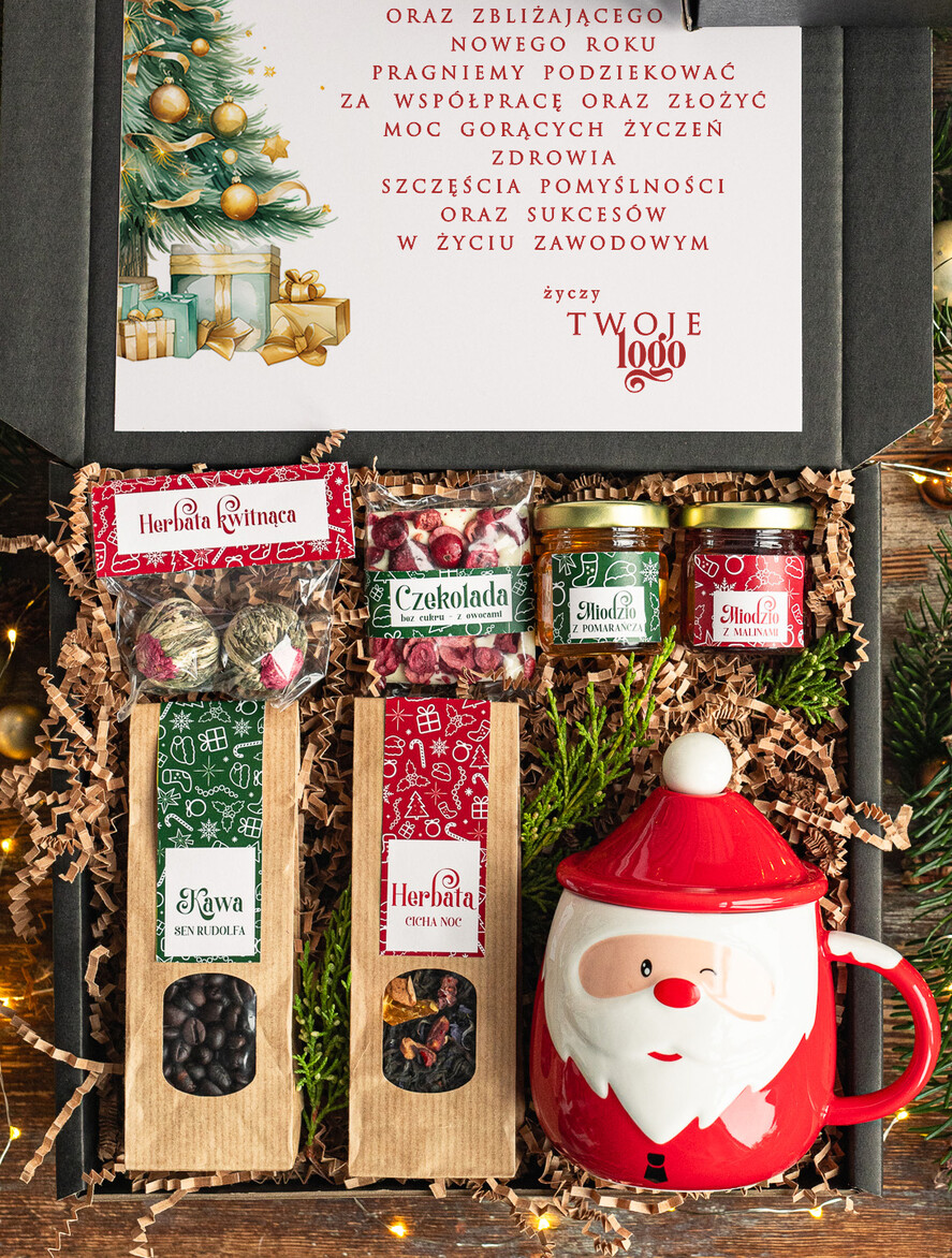 Prezenty oferta dla Firm kubki, filiżanki, kubki termiczne Mikołajowy Kubek w zestawie świątecznym z logo firmy , prezenty biznesowe z kawą i herbatą, upominki na święta dla pracowników i kontrahentów, personalizowane prezenty firmowe, zestawy świąteczne z logo,2