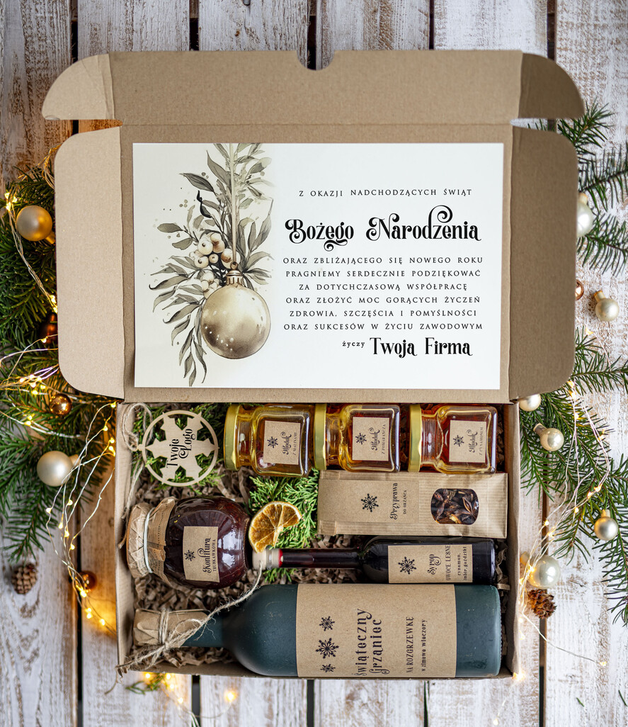 Prezenty oferta dla Firm zestawy na rozgrzewkę Oryginalne prezenty świąteczne dla pracowników, kosz prezentowy  z logo upominek świąteczny dla  klientów biznesowych, świąteczne boxy prezentowe0