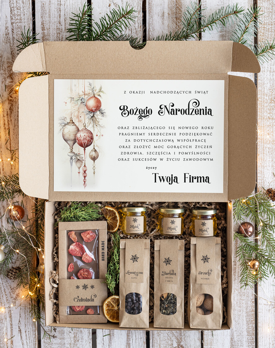 Prezenty oferta dla Firm słodkie zestawy  Oryginalne prezenty świąteczne dla pracowników prezenty bożonarodzeniowe z logo prezent świąteczny dla klientów zestawy prezentowe z kawą i herbatą0