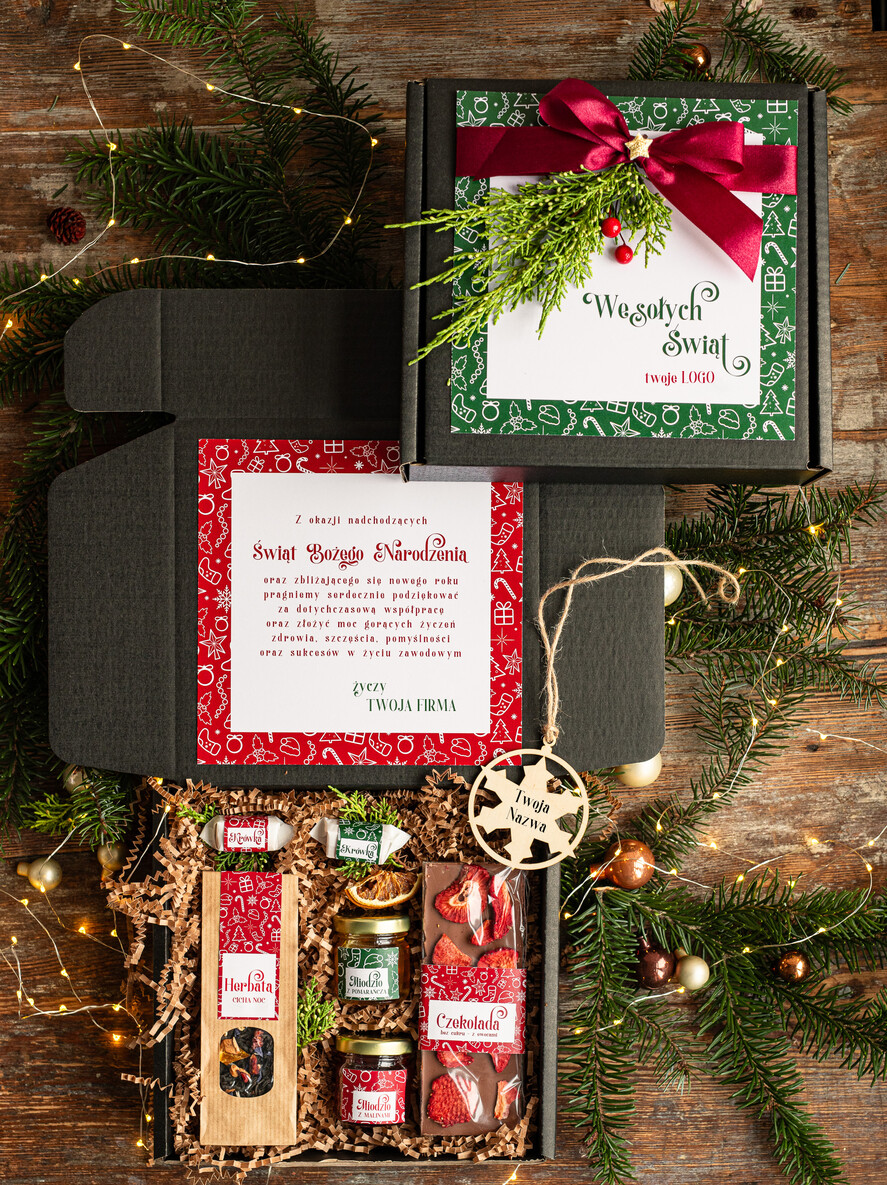 Prezenty oferta dla Firm kawa  herbata miód Prezenty świąteczne dla klientów biznesowych, elegancki prezent z miodem od firm z logo, prezent świąteczny dla pracowników0