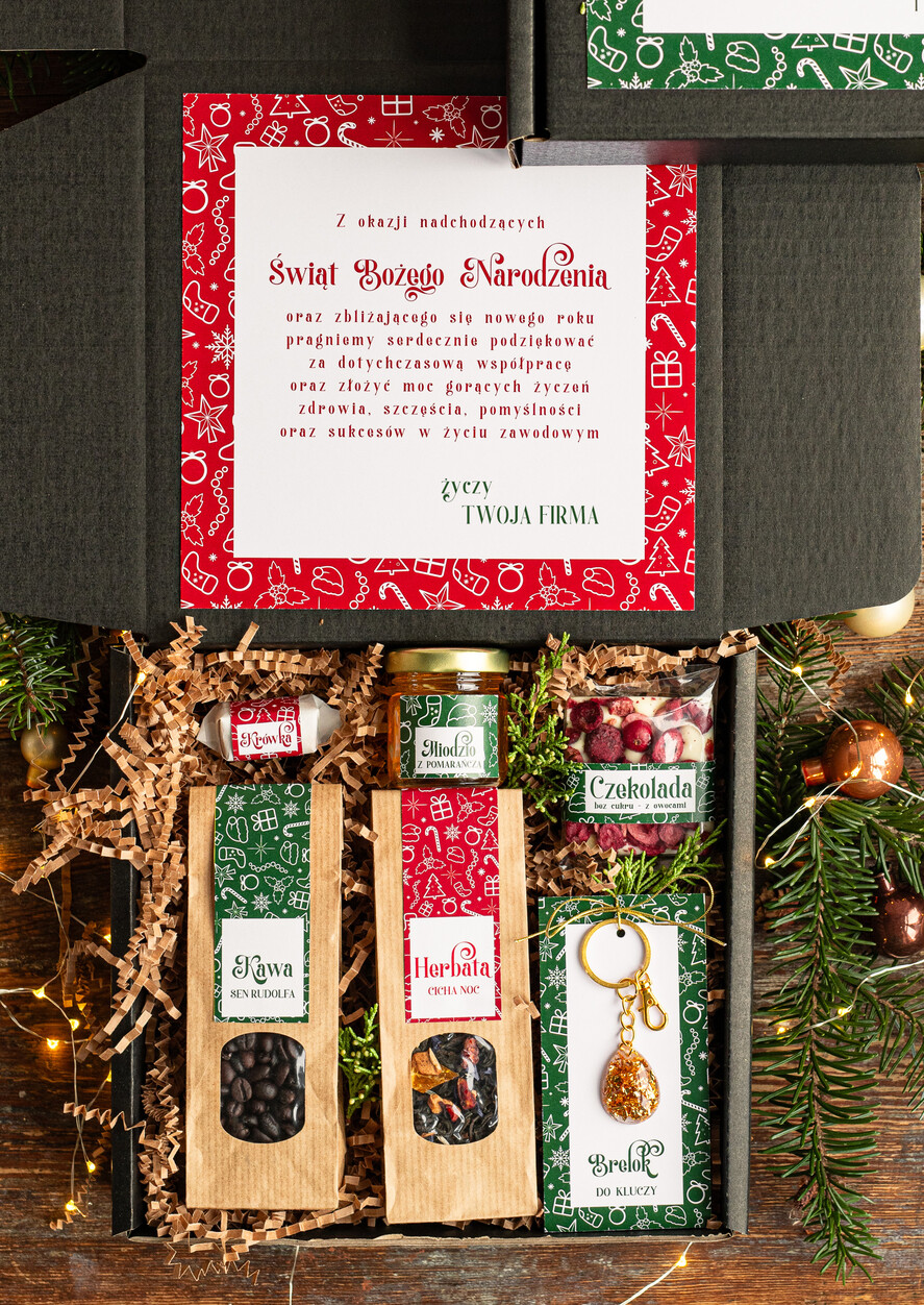 Prezenty oferta dla Firm kawa  herbata miód Prezenty świąteczne dla klientów biznesowych, elegancki prezent z miodem od firm z logo, prezent świąteczny dla pracowników1