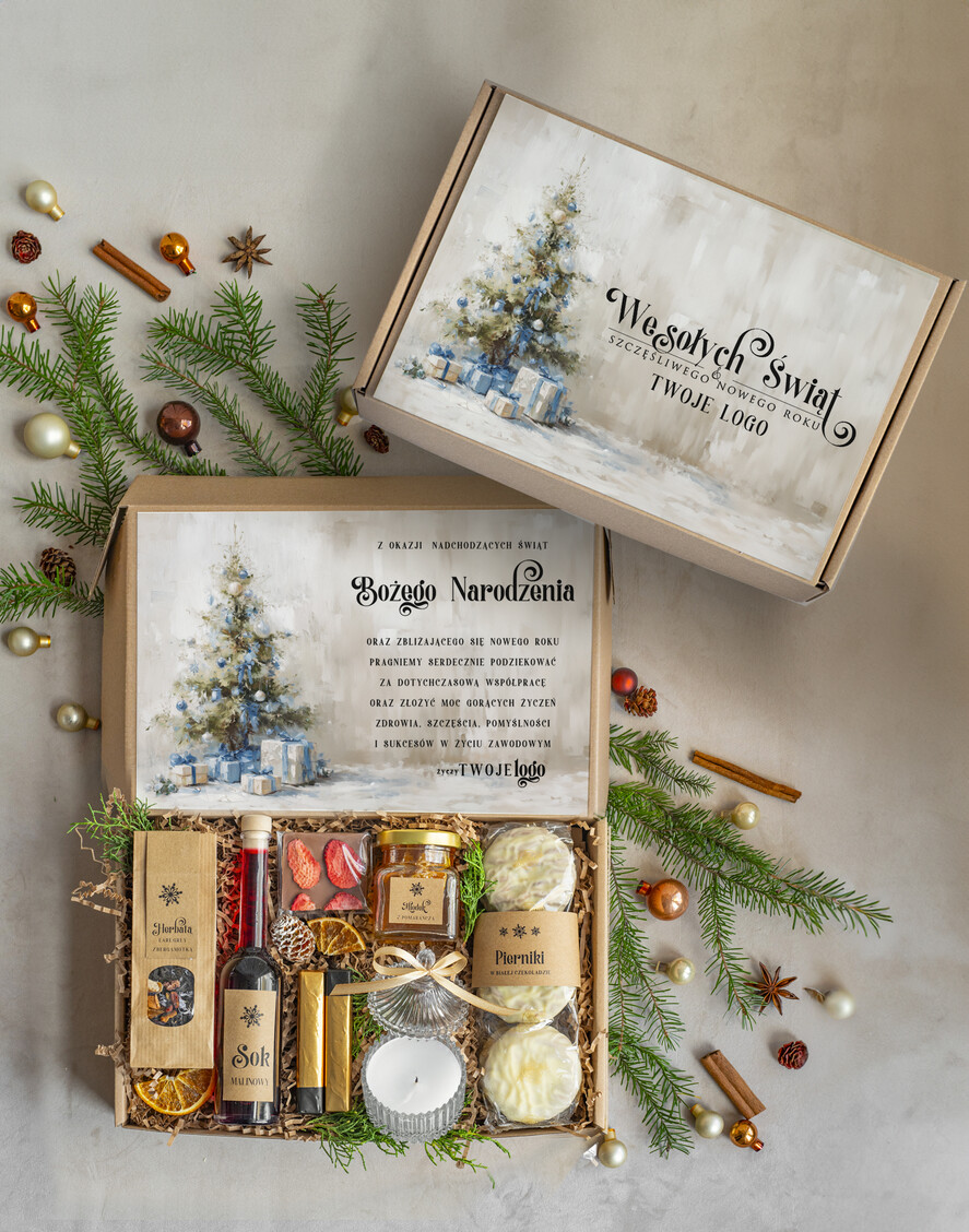 Prezenty oferta dla Firm kawa  herbata miód Prezenty dla klientów z logo firmy , prezenty biznesowe dla firm z pierniczkami i świeczką, kosze prezentowe0