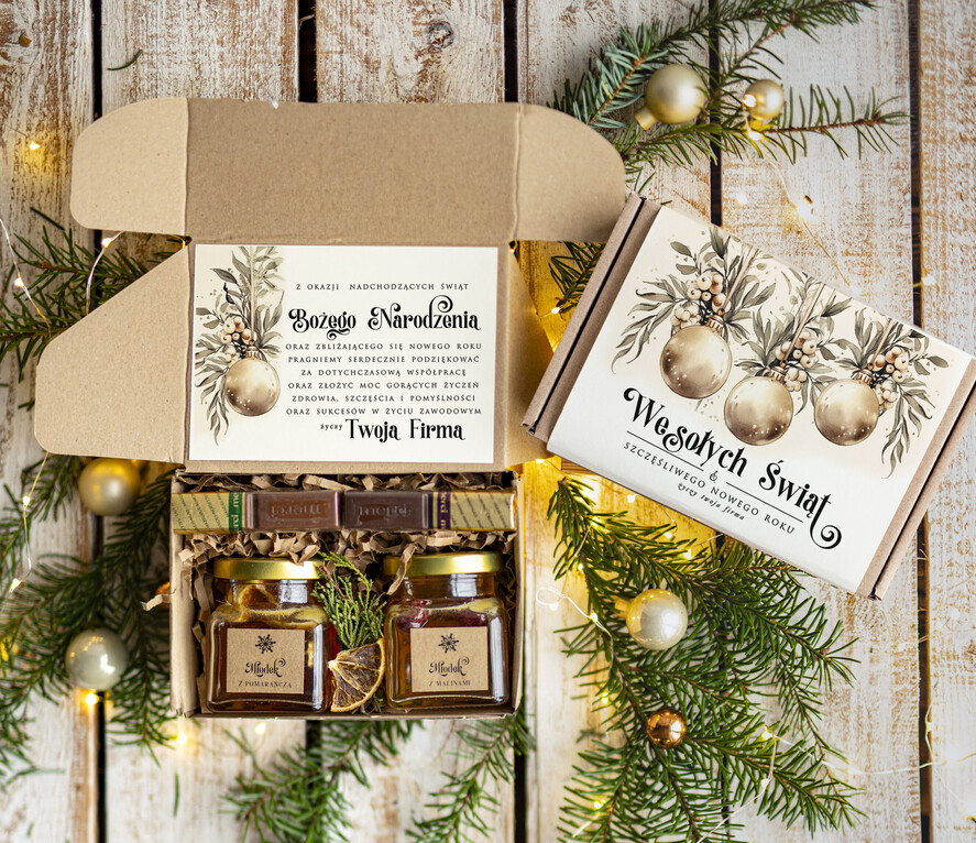 Prezenty oferta dla Firm kawa  herbata miód Drobne Prezenty na Boże Narodzenie dla klientów, bożonarodzeniowy prezent biznesowy dla firm herbata i miód, paczki na święta dla pracowników, upominek biznesowy box swiąteczny zestaw z logo 0