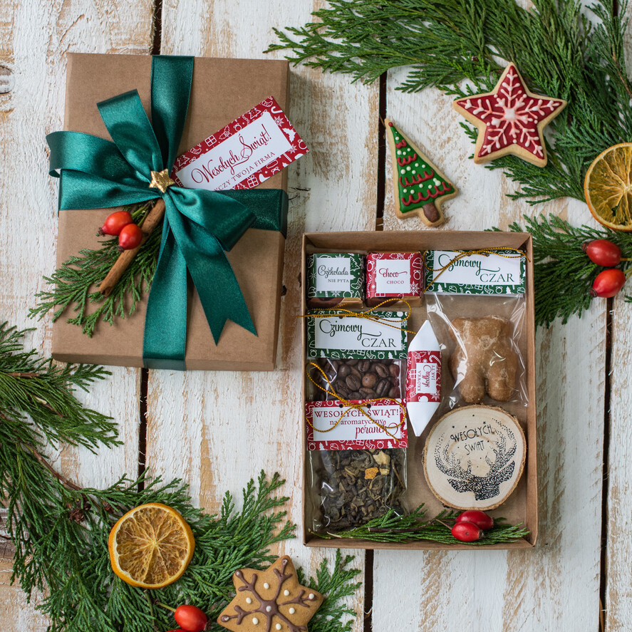 Prezenty oferta dla Firm kawa  herbata miód Prezenty świąteczne dla klientów, kawa ziarnista i aromatyczna herbata0