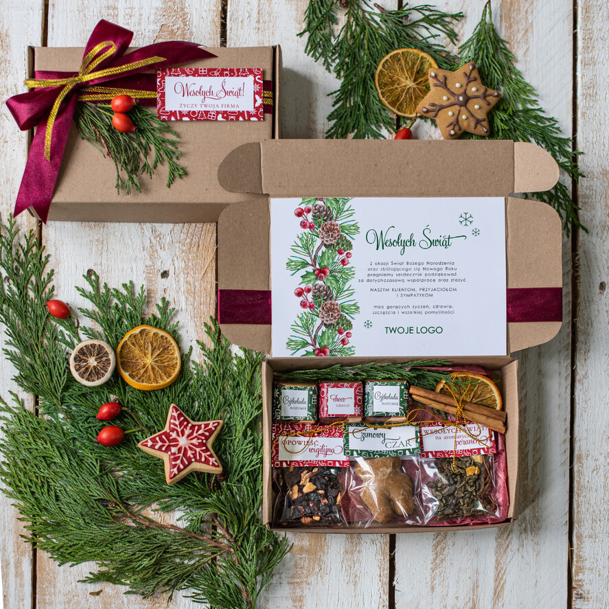 Prezenty oferta dla Firm kawa  herbata miód upominki świąteczne dla klientów, kawa ziarnista i aromatyczna herbata0