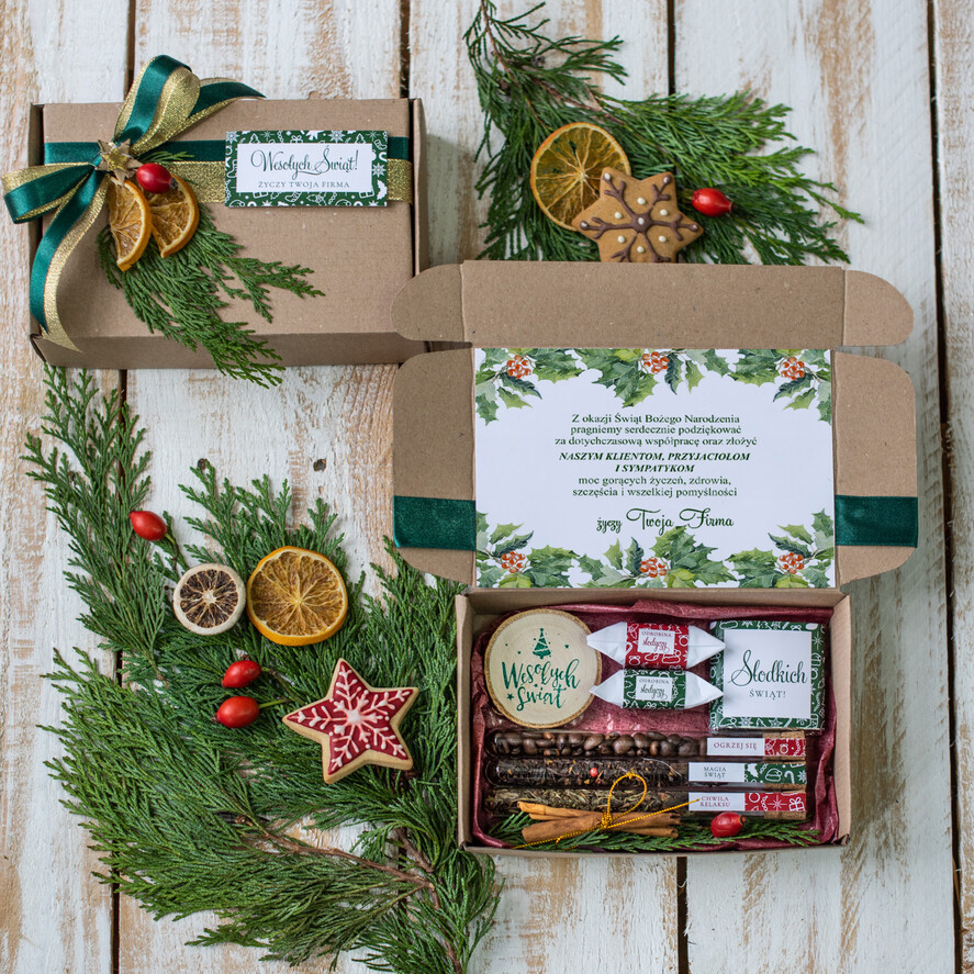 Prezenty oferta dla Firm kawa  herbata miód zestaw na święta zestaw świąteczny dla firm pudełko z herbatą i kawą    0