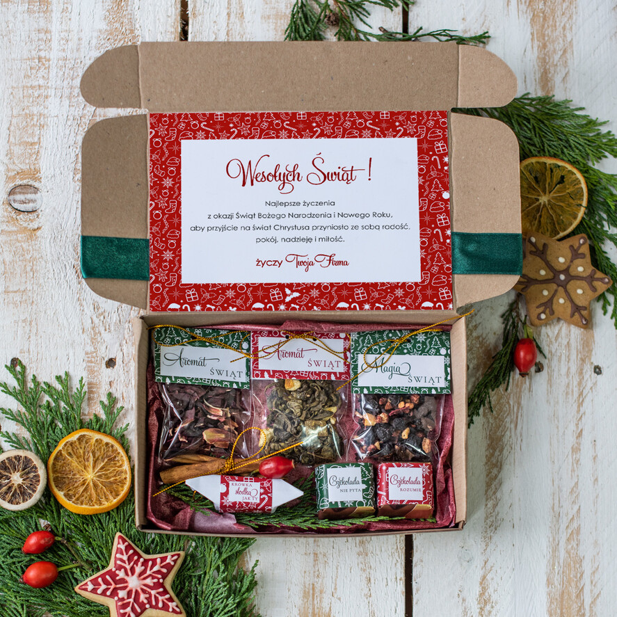 Prezenty oferta dla Firm kawa  herbata miód Prezenty świąteczne dla firm, ręcznie opakowane zestawy aromatyzowana herbata i kawa2