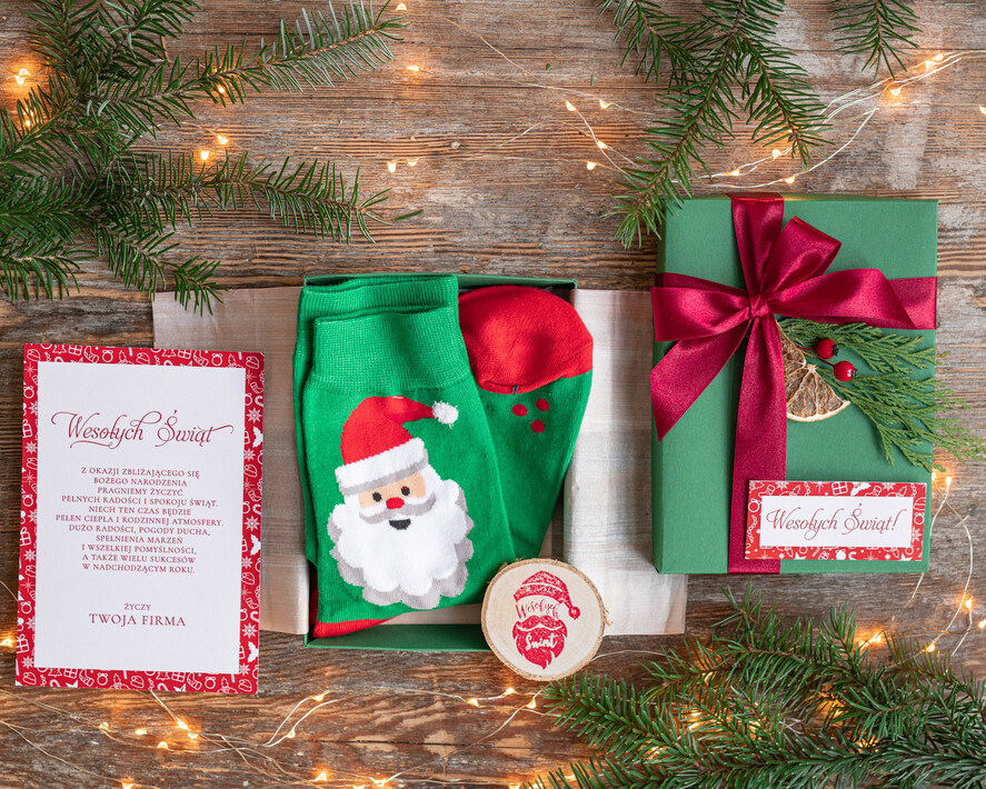 Prezenty oferta dla Firm zestawy skarpetki, koszulki z nadrukiem Prezent od firmy na święta, Prezenty dla pracowników na święta skarpetki0