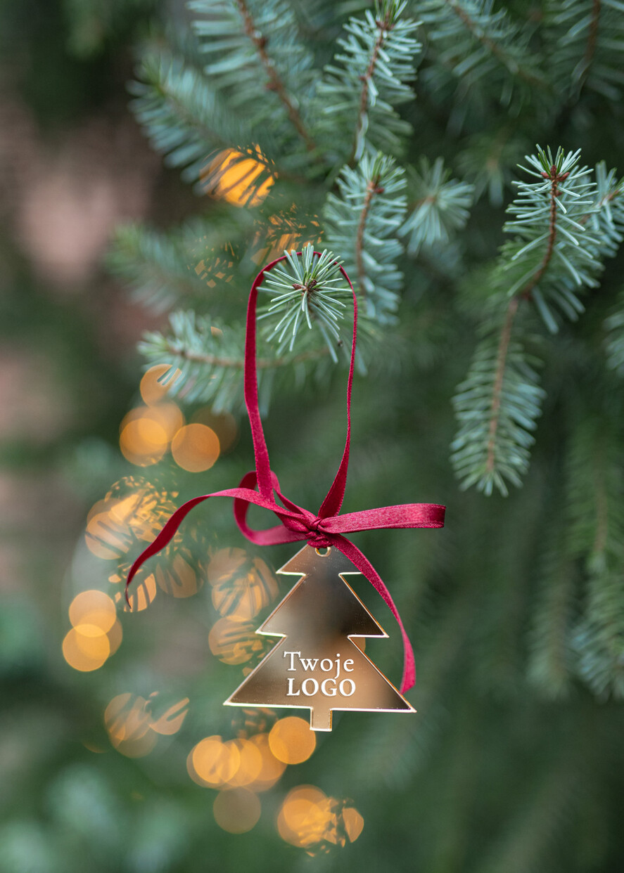 Prezenty oferta dla Firm drobne prezenty dla firm Prezent Biznesowy Na Święta z Logo Złota Bombka z logo na choinkę Złote Lustro Zawieszka z Logo Firmy  2