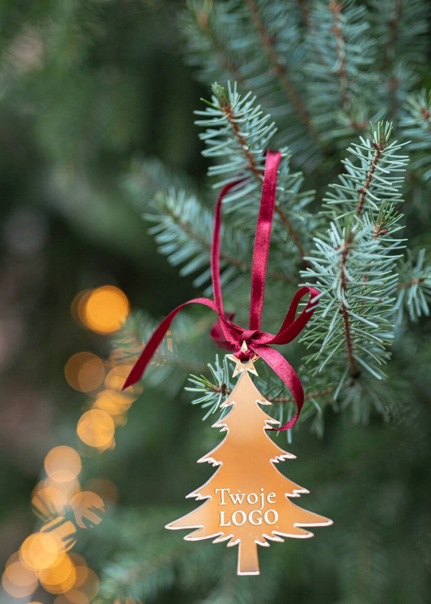 Prezenty oferta dla Firm drobne prezenty dla firm Prezent Biznesowy Na Święta z Logo Złota Bombka z logo na choinkę Złote Lustro Zawieszka z Logo Firmy  1