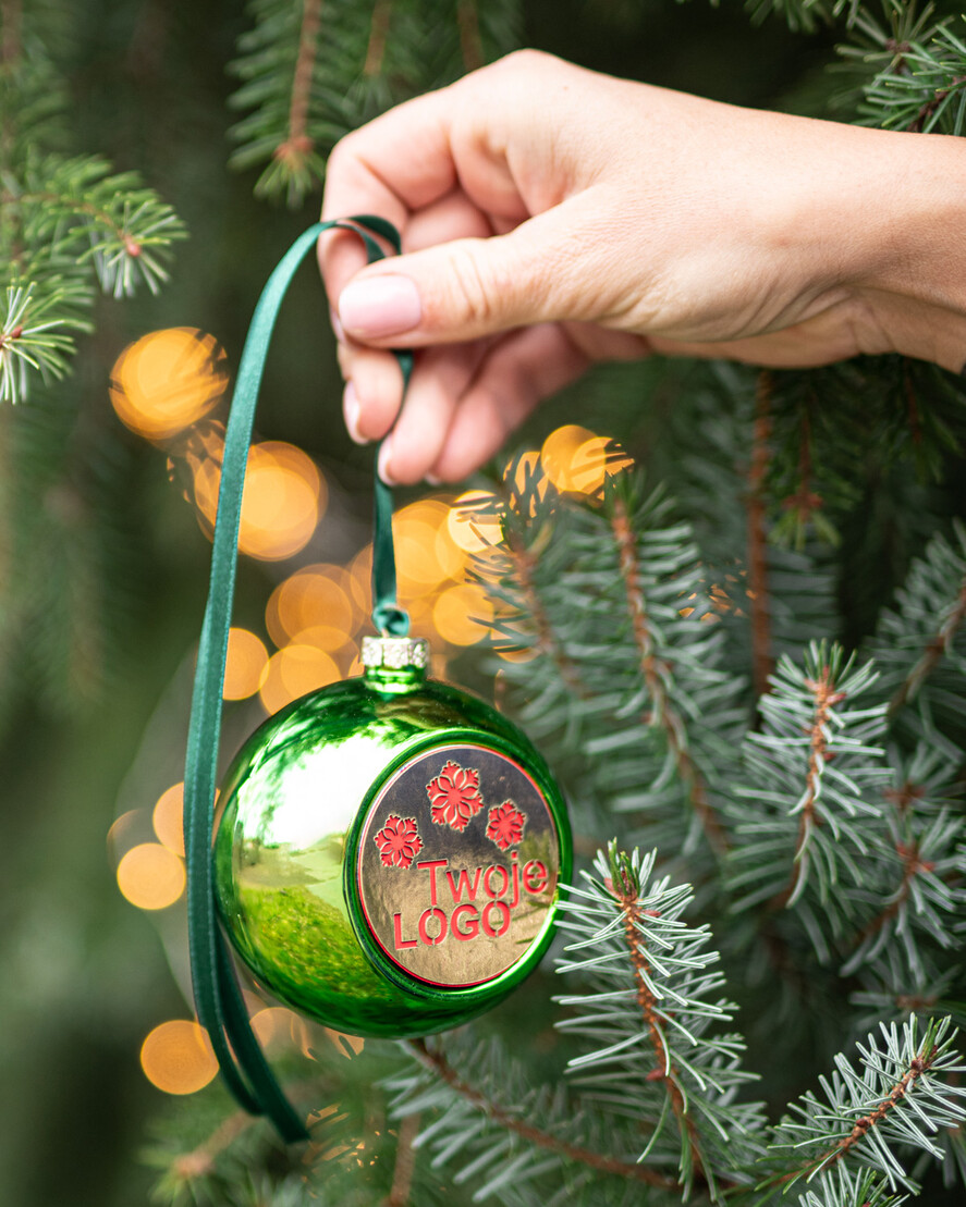 Prezenty oferta dla Firm drobne prezenty dla firm Prezent Biznesowy Na Święta z Logo Ekskluzywna Bombka z logo na choinkę z Logo Firmy , życzenia zapakowane w  drewniane pudełko 7
