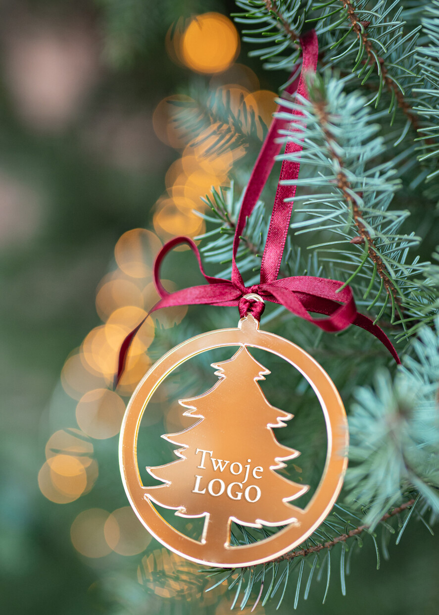 Prezenty oferta dla Firm drobne prezenty dla firm Prezent Biznesowy Na Święta z Logo Złota Bombka z logo na choinkę Złote Lustro Zawieszka z Logo Firmy  2