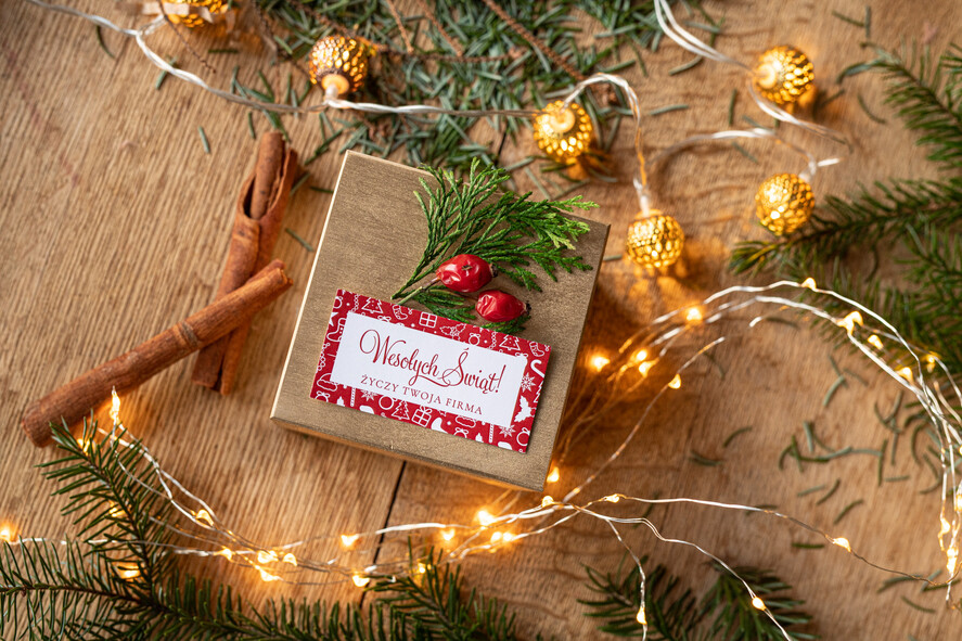 Prezenty oferta dla Firm drobne prezenty dla firm Prezent Biznesowy Na Święta z Logo Ekskluzywna Bombka z logo na choinkę z Logo Firmy , życzenia zapakowane w  drewniane pudełko 7