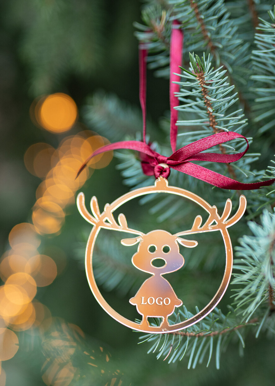 Prezenty oferta dla Firm drobne prezenty dla firm Prezent Biznesowy Na Święta z Logo Złota Bombka z logo na choinkę Złote Lustro Zawieszka z Logo Firmy  1