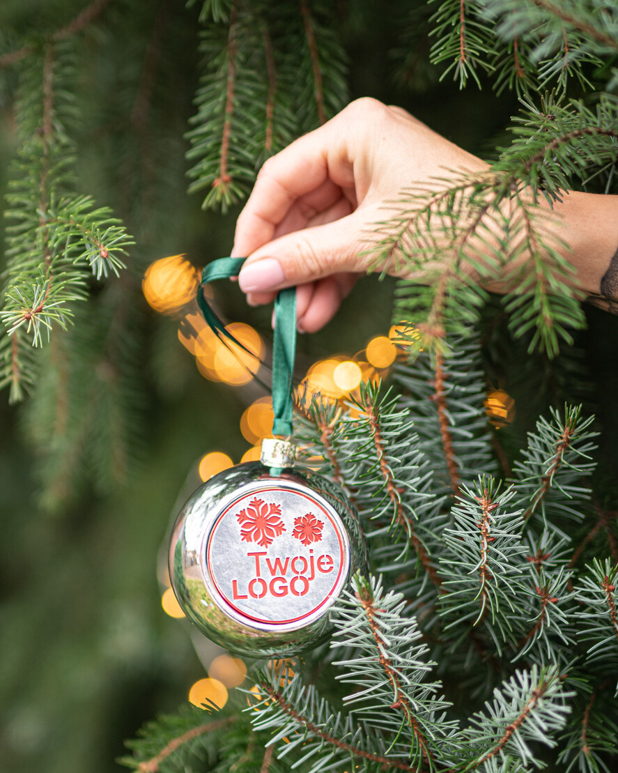Prezenty oferta dla Firm drobne prezenty dla firm Prezent Biznesowy Na Święta z Logo Ekskluzywna Bombka z logo na choinkę z Logo Firmy, firmowa bombka choinkowa z logo0
