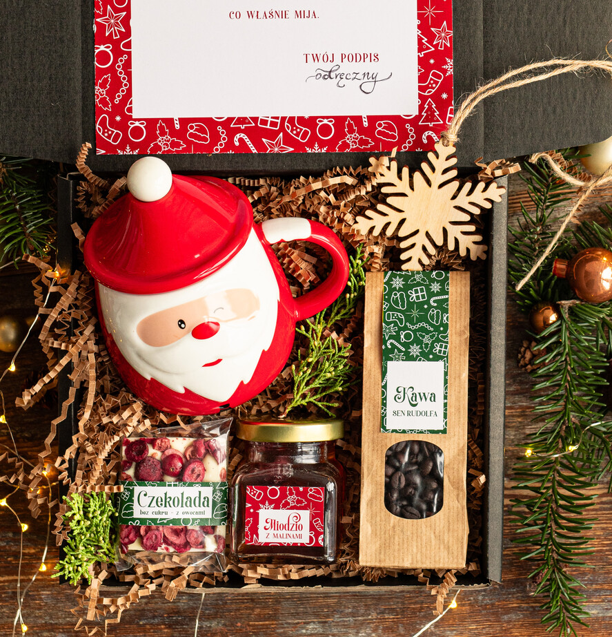 Prezenty indywidualne  zestawy z kubkiem i filiżanką prezent na święta dla Taty, ciekawy prezenty dla mamy na swieta, box kubek świateczny mikołaj i zestaw do kawy herbaty dla dziewczyny, prezenty pod choinkę1