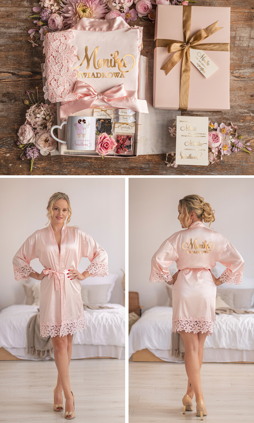 Prezenty dla świadków boxy prezentowe dla Świadkowej, prośba o świadkowanie  box prezentowy dla druhny satynowa podomka z koronką3