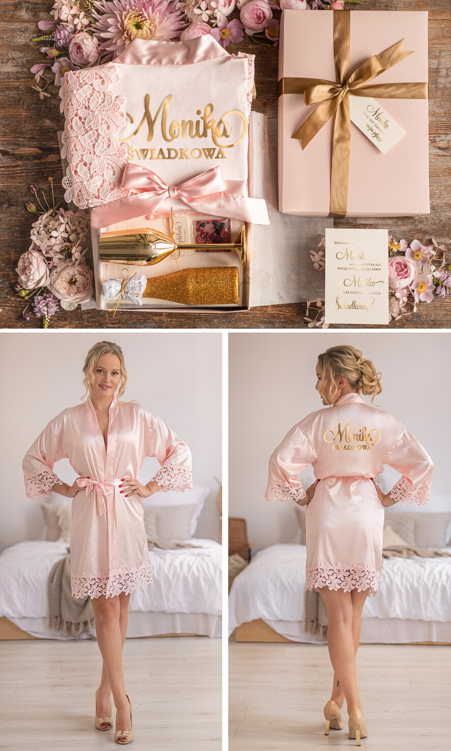 Prezenty dla świadków boxy prezentowe dla Świadkowej, prośba o świadkowanie  prośba o świadkowanie pomysł na prezent dla świadkowej złoty kieliszek, szlafrok z koronką dla świadkowej 3