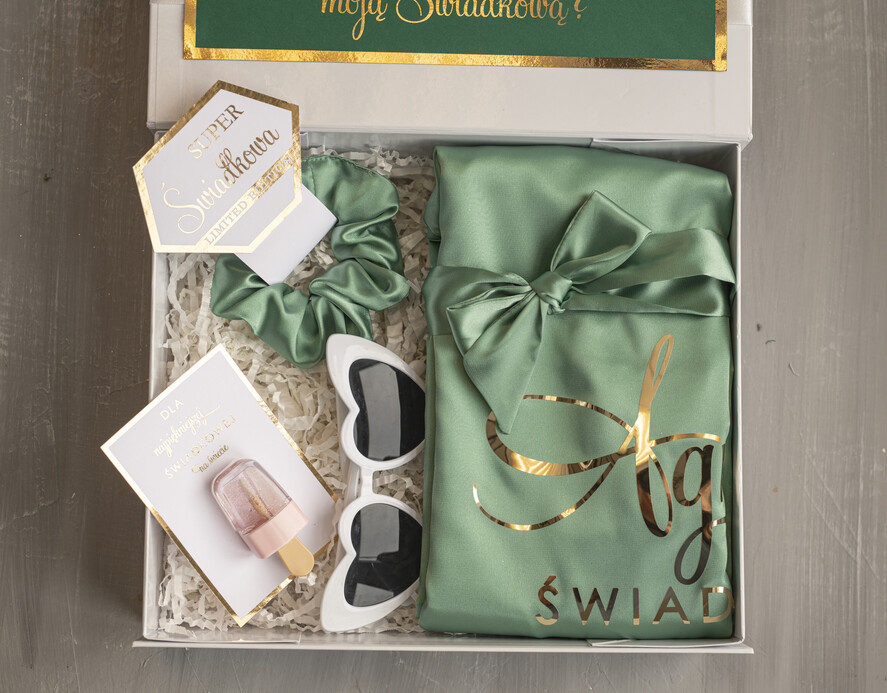 Prezenty dla świadków boxy prezentowe dla Świadkowej, prośba o świadkowanie  prezent dla świadkowej, pomysł na prezent dla świadkowej, Box prezentowy dla świadkowej z miętowym szlafrokiem, zestaw prezentowy dla druhny5