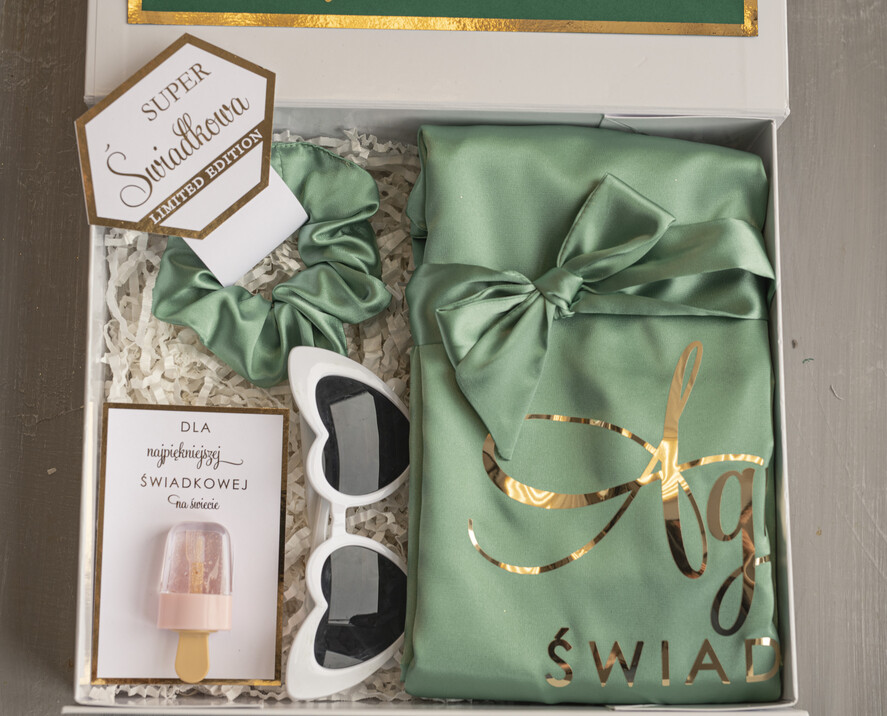 Prezenty dla świadków boxy prezentowy dla Świadkowej, prośba o świadkowanie  prezent dla świadkowej, pomysł na prezent dla świadkowej, Box prezentowy dla świadkowej z miętowym szlafrokiem, zestaw prezentowy dla druhny6
