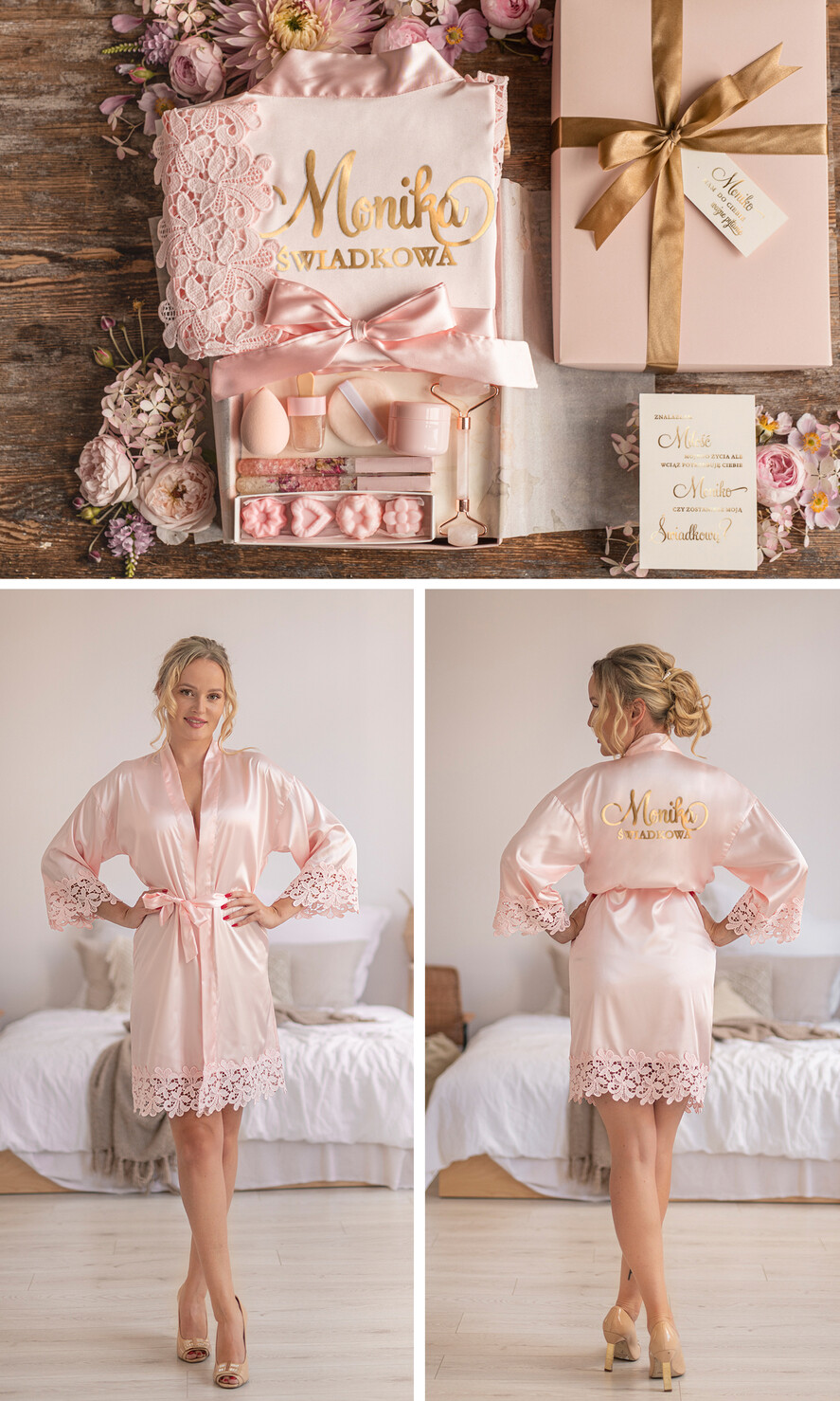 Prezenty dla świadków boxy prezentowe dla Świadkowej, prośba o świadkowanie  prośba o świadkowanie fajny prezent dla świadkowej szlafrok ze złotym napisem 4