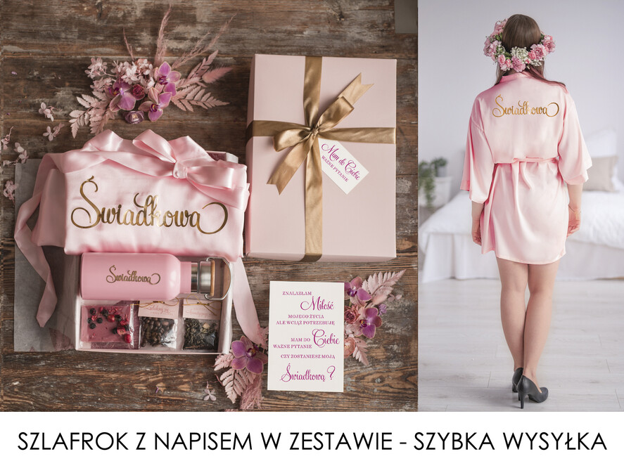 Prezenty dla świadków boxy prezentowe dla Świadkowej, prośba o świadkowanie  Szlafrok dla Świadkowej ze złotym Napisem - Prośba o Świadkowanie TermoKubek Termos Kanka0