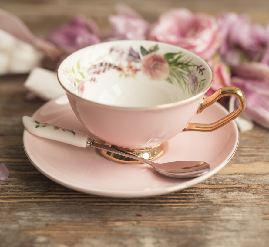 Prezenty dla świadków boxy prezentowe dla Świadkowej, prośba o świadkowanie  Welurowy Szlafrok dla Świadkowej Prośba o świadkowanie zestaw Różowa Boho filiżanka z łyżeczką10