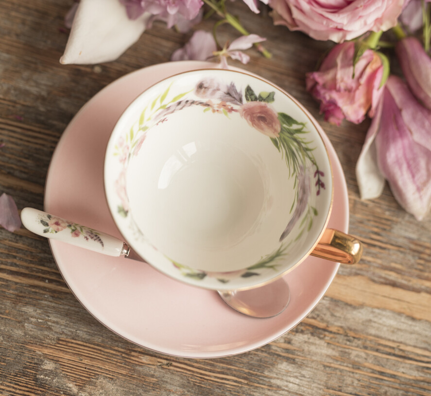 Prezenty dla świadków boxy prezentowe dla Świadkowej, prośba o świadkowanie  Welurowy Szlafrok dla Świadkowej Prośba o świadkowanie zestaw Różowa Boho filiżanka z łyżeczką11