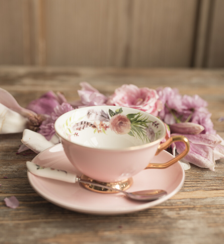 Prezenty dla świadków boxy prezentowe dla Świadkowej, prośba o świadkowanie  Welurowy Szlafrok dla Świadkowej Prośba o świadkowanie zestaw Różowa Boho filiżanka z łyżeczką9