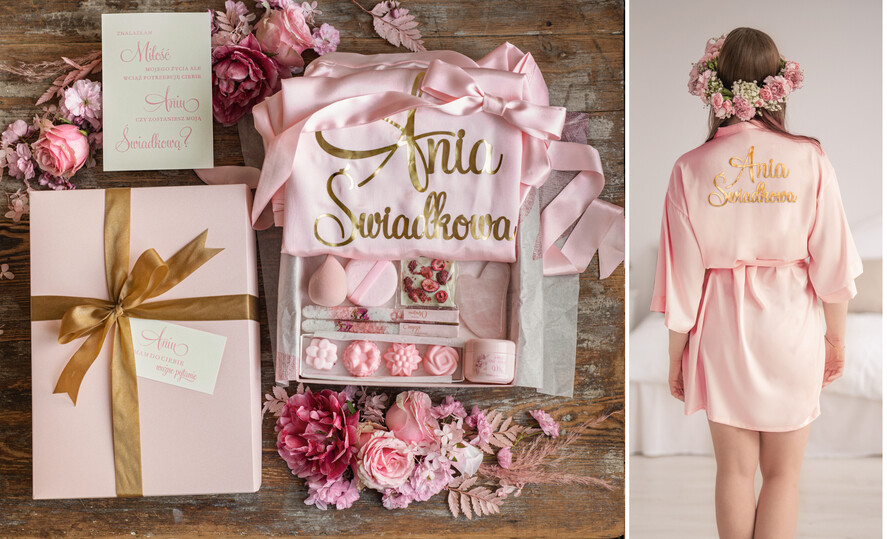 Prezenty dla świadków boxy prezentowe dla Świadkowej, prośba o świadkowanie  Satynowy Szlafrok ze Złotym Napisem Prezent dla Świadkowej kamien gua sha - Prośba o świadkowanie0