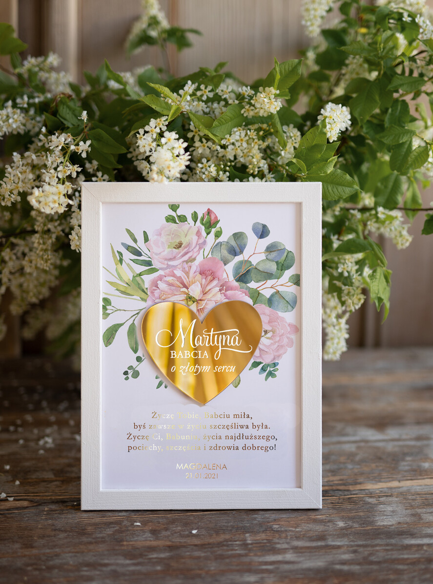 Prezenty dla Babci i Dziadka Prezenty dla Babci Prezent na dzień Babci Ramka dla Babci o złotym sercu z życzeniami0