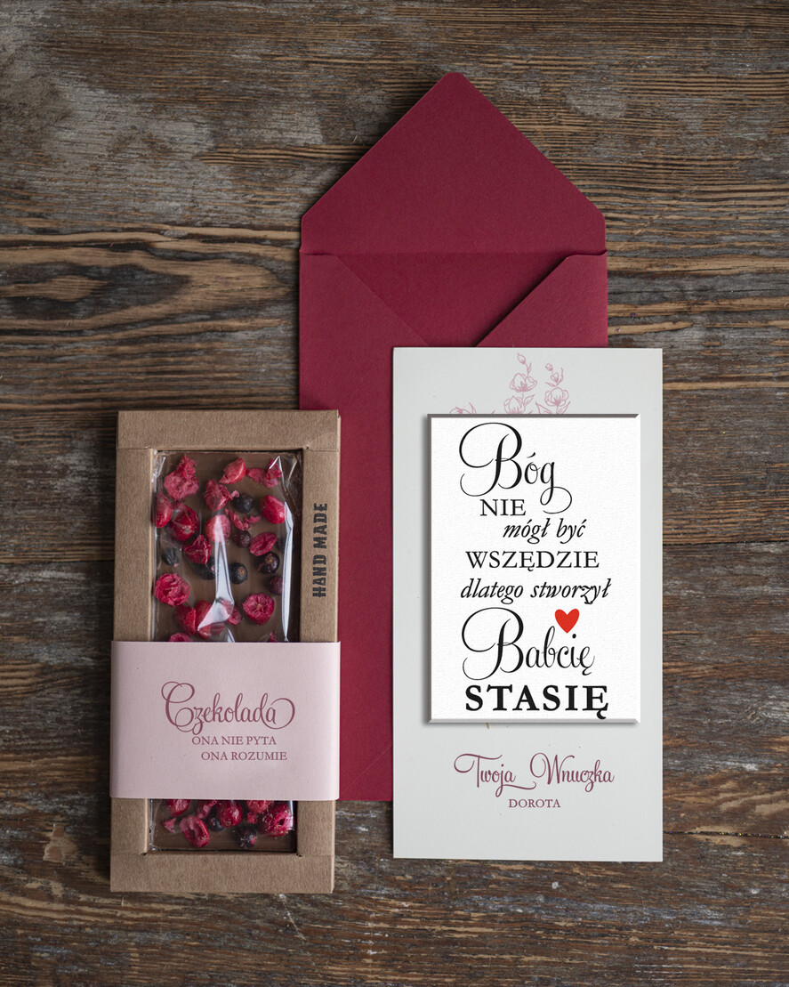 Prezenty dla Babci i Dziadka Prezenty dla Babci super prezent dla babci Magnes na lodówkę Kartka i Czekolada  0