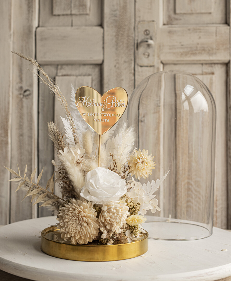 Prezenty dla Babci i Dziadka Prezenty dla Babci  flowerbox, pomysł na prezent prezent dla babci kwiaty w kopule kompozycja z kwiatów suszonych wieczne roze1