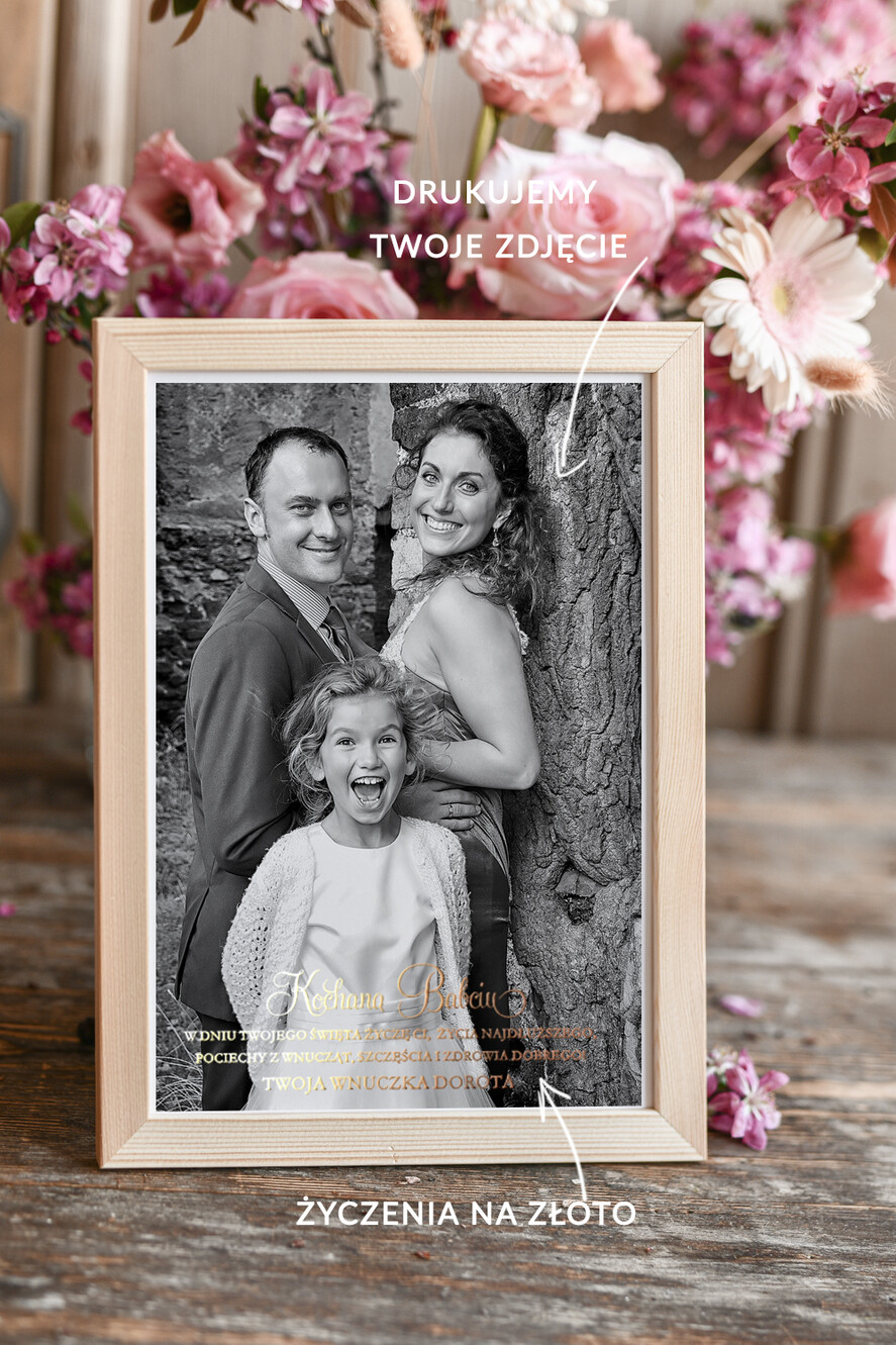 Prezenty dla Babci i Dziadka Prezenty dla Babci Pomysłowy Prezent  na Dzień Babci, Ramka z Waszym zdjęciem Złote życzenia  Dla Babci 1