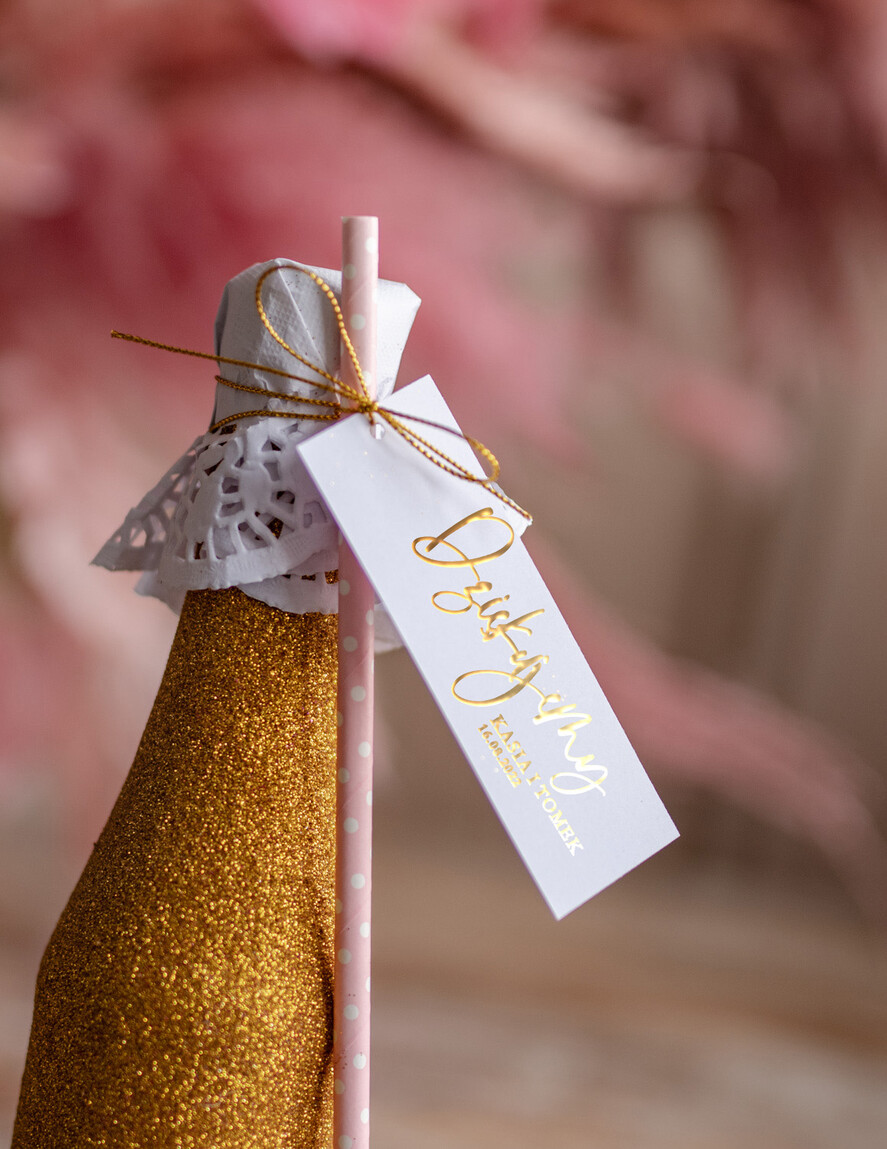 Podziękowania dla Gości Weselnych brokatowe butelki podarunki ślubne dla gości weselnych brokatowy bezalkoholowy szampan1