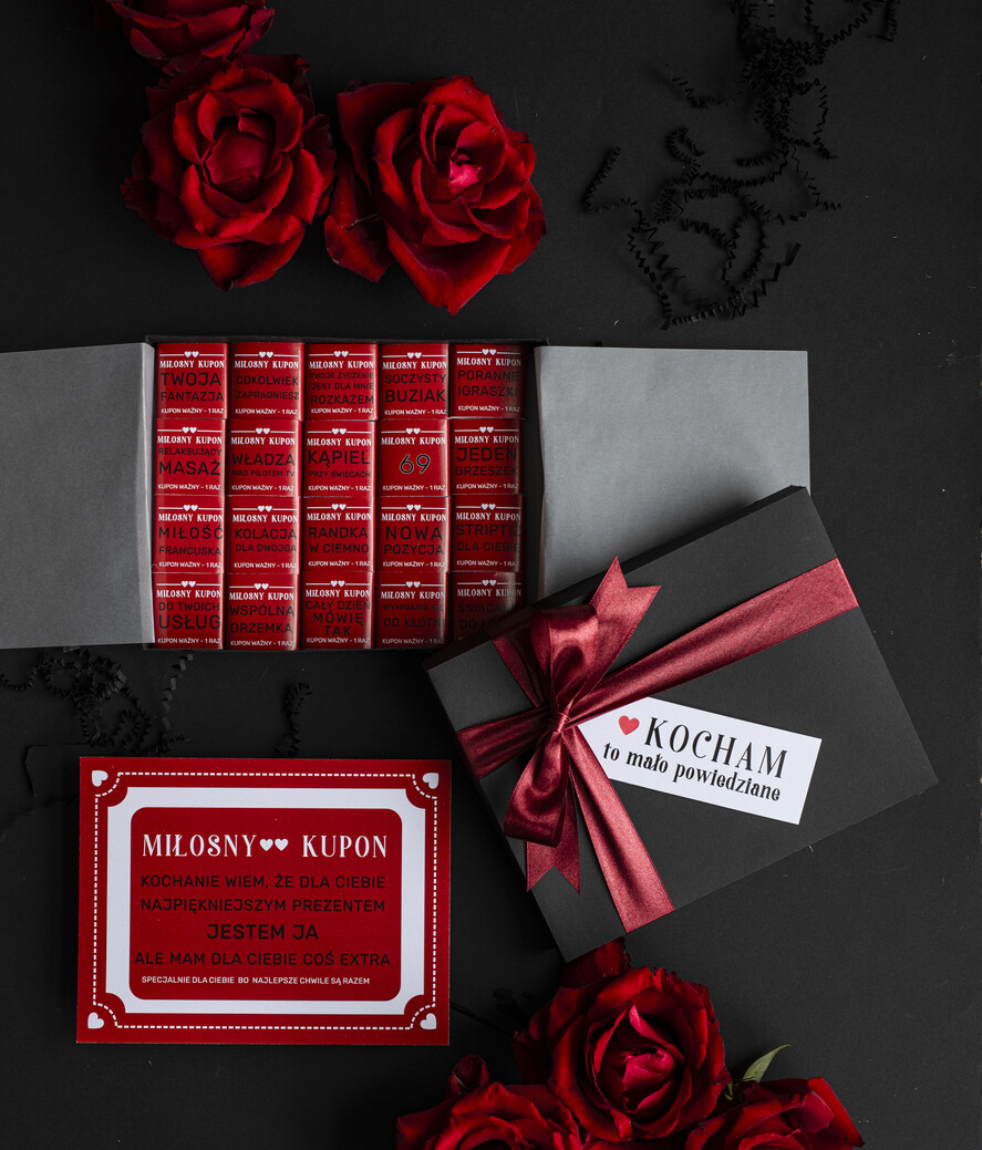 Walentynki prezent na Walentynki dla Niego czekoladowa bombonierka prezent na walentynki dla niego miłosna bombornierka kupony na walentynki dla niego gotowy do wreczenia prezenty dla chłopaka na walentynki6
