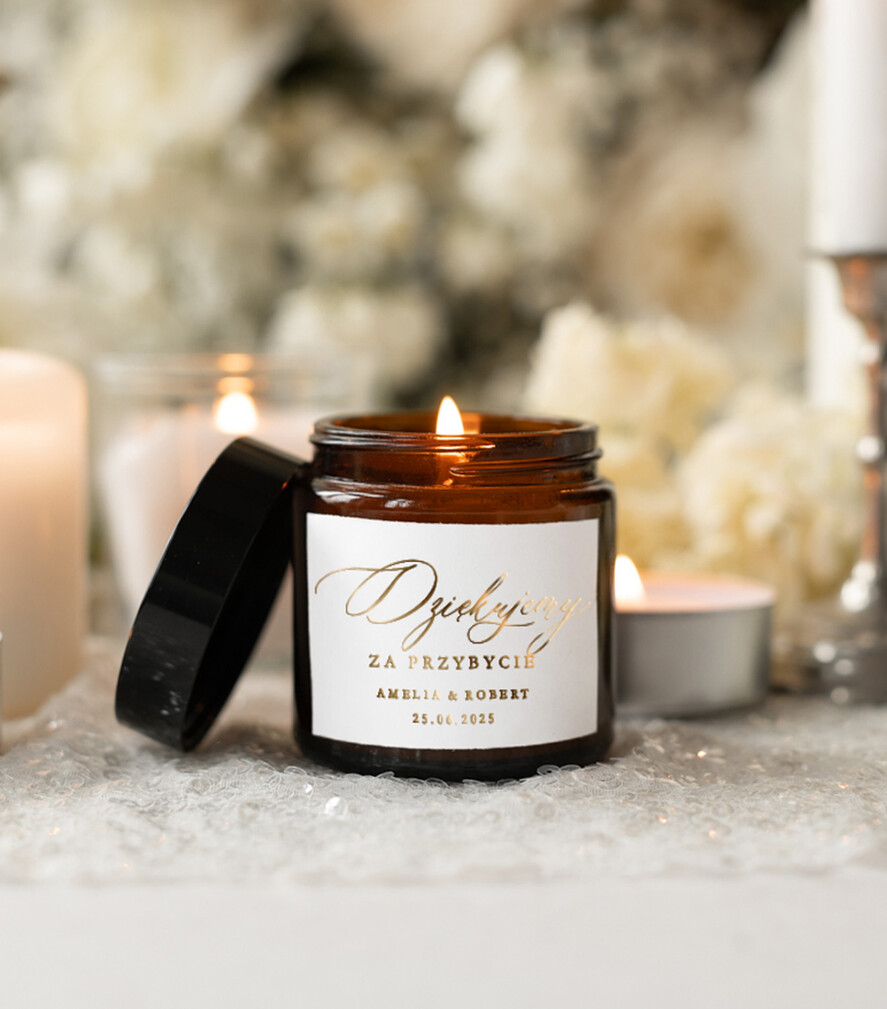 Podziękowania dla Gości Weselnych Mydełka Świece Zawieszki sojowe prezencik dla gości weselnych, pomysł na prezent dla gości, świece zapachowe w słoiczku, elegancki prezent dla gości na weselu świeca zapachowa0