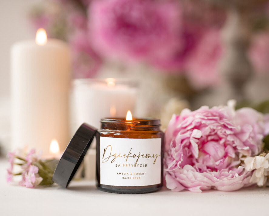 Podziękowania dla Gości Weselnych Mydełka Świece Zawieszki sojowe świeczka zapachowa z dedykacją dla gości weselnych, prezencik dla gości weselnych, pomysł na prezent dla gości, świece zapachowe w słoiczku 0