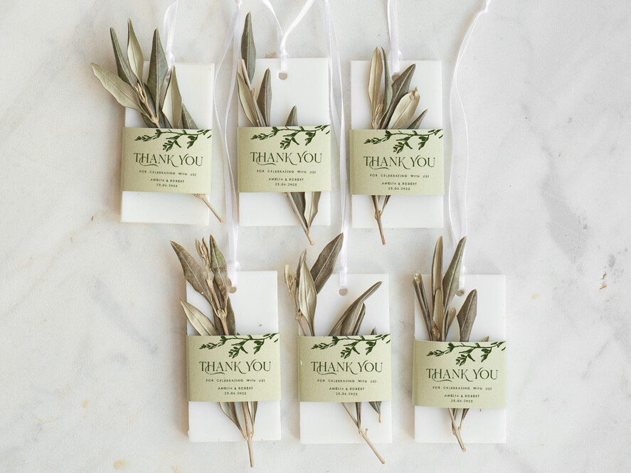 Podziękowania dla Gości Weselnych Mydełka Świece Zawieszki sojowe cudowne podziękowania dla gości sojowe zawieszki z oliwką, pachnące zawieszki sojowe upominki dla gości od Pary Młodej, sojowa zawieszka z gałązką oliwki2