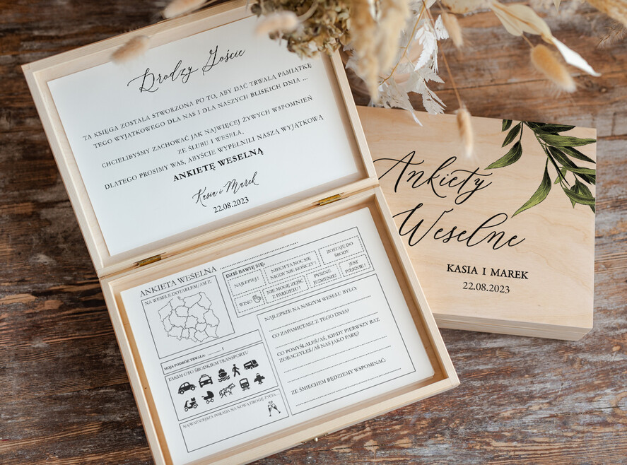 Ankiety weselne ankiety w pudełkach  ankieta weselna dla gości pamiątka ze ślubu, ankieta weselna zamknięta w drewnianym pudełku, pamiątka ze ślubu ankiety weselne, porady dla Pary Młodej od Gości2