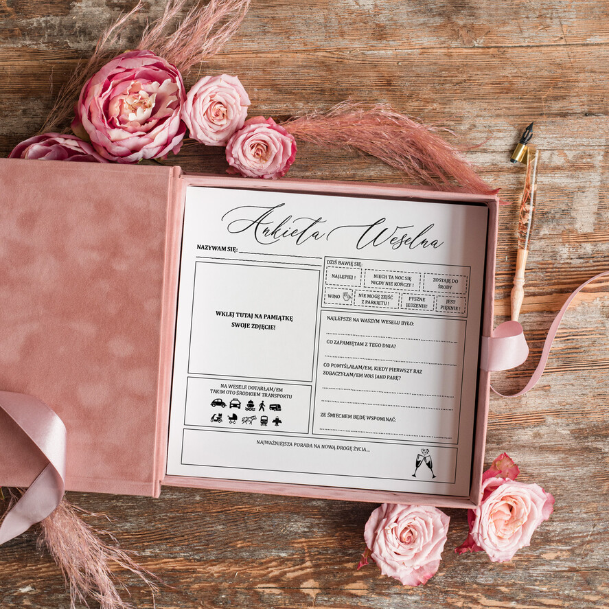 Ankiety weselne ankiety w pudełkach  ankieta weselna dla gości pamiątka ze ślubu, ankieta weselna zamknięta w welurowym pudełku, pamiątka ze ślubu ankiety weselne, porady dla Pary Młodej od Gości11