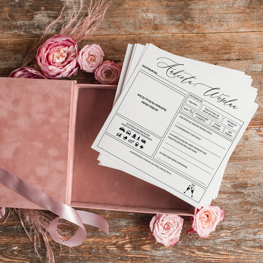 Ankiety weselne ankiety w pudełkach  ankieta weselna dla gości pamiątka ze ślubu, ankieta weselna zamknięta w welurowym pudełku, pamiątka ze ślubu ankiety weselne, porady dla Pary Młodej od Gości2