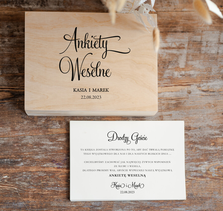 Ankiety weselne ankiety w pudełkach  ankieta weselna dla gości pamiątka ze ślubu, ankieta weselna zamknięta w drewnianym pudełku, pamiątka ze ślubu ankiety weselne, porady dla Pary Młodej od Gości3