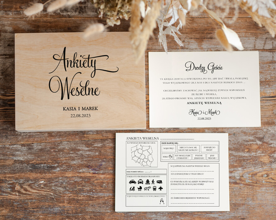 Ankiety weselne ankiety w pudełkach  ankieta weselna dla gości pamiątka ze ślubu, ankieta weselna zamknięta w drewnianym pudełku, pamiątka ze ślubu ankiety weselne, porady dla Pary Młodej od Gości0