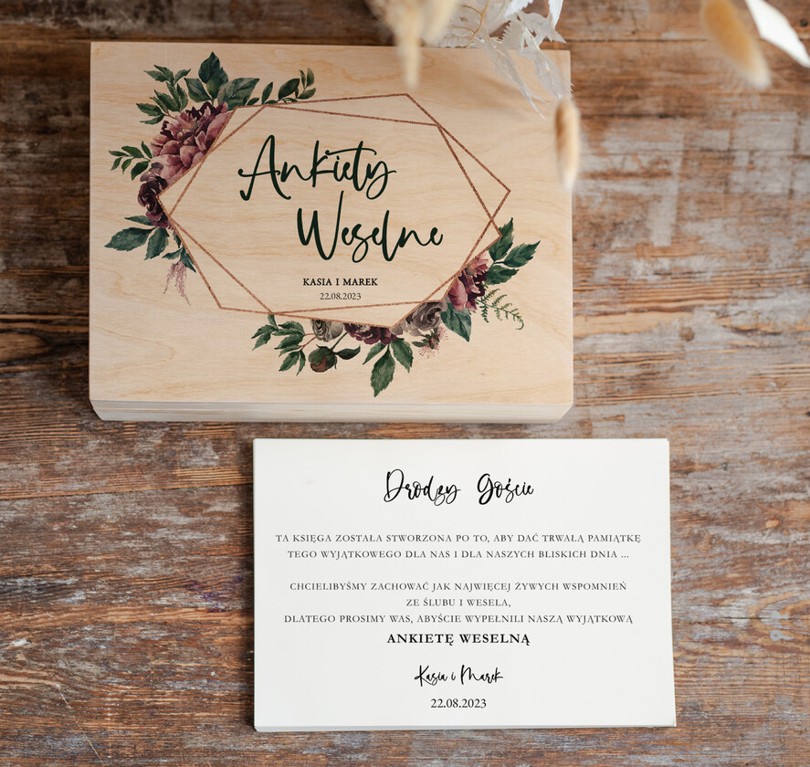 Ankiety weselne ankiety w pudełkach  ankieta weselna dla gości pamiątka ze ślubu, ankieta weselna zamknięta w drewnianym pudełku, pamiątka ze ślubu ankiety weselne, porady dla Pary Młodej od Gości3